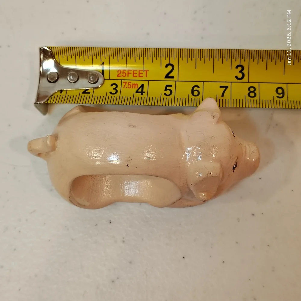 Vintage Pottery Pink Pig Napkin Rings Holders Hand Painted Set of 6